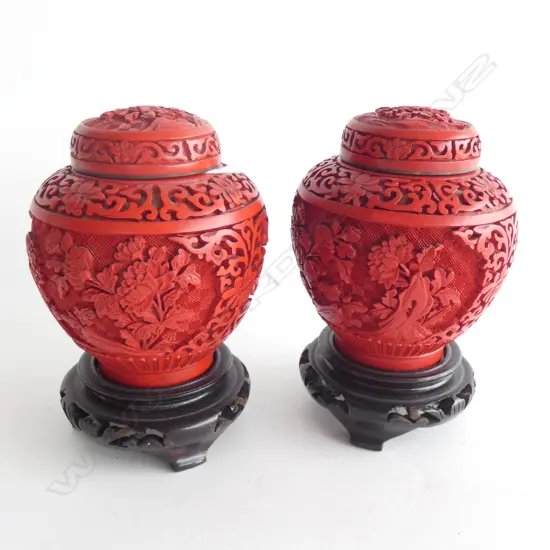 PR CHINESE CINNABAR GINGER JARS ON STANDS H.140mm