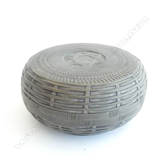 SM ORIENTAL CARVED STONE LIDDED INK POT  DIA 90MM