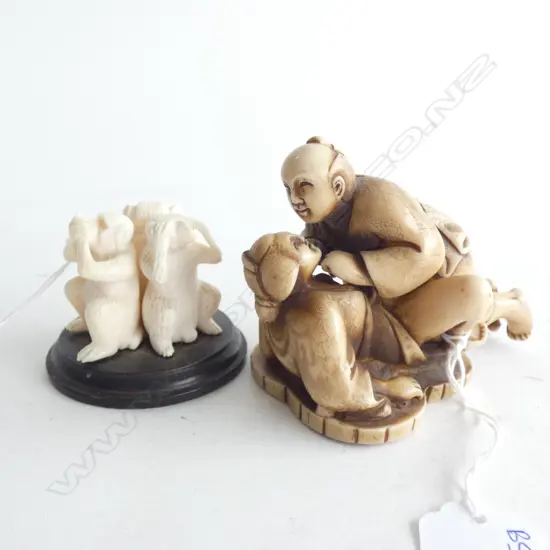 RESIN JAPANESE EROTIC FIGURE + 3 MONKEYS ON STAND
