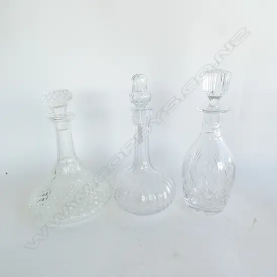 3 DECANTERS; SHIPS, GEORGIAN & ROUND H.300mm...