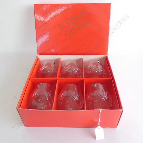SIX ROYAL BOHEMIA CRYSTAL BRANDY BALLOONS  (H 115MM) - IN ORIGINAL BOX 