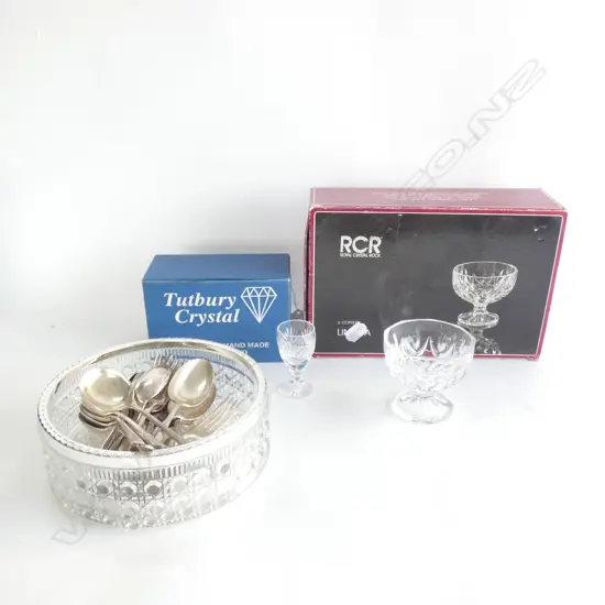 2 BOXES CRYSTAL GLASSES + CRYSTAL BOWL & CUTLERY