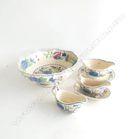 5 PCES MASONS REGENCY; LRG BOWL 260mm dia, GRAVY BOAT, 2 JUGS & DISH