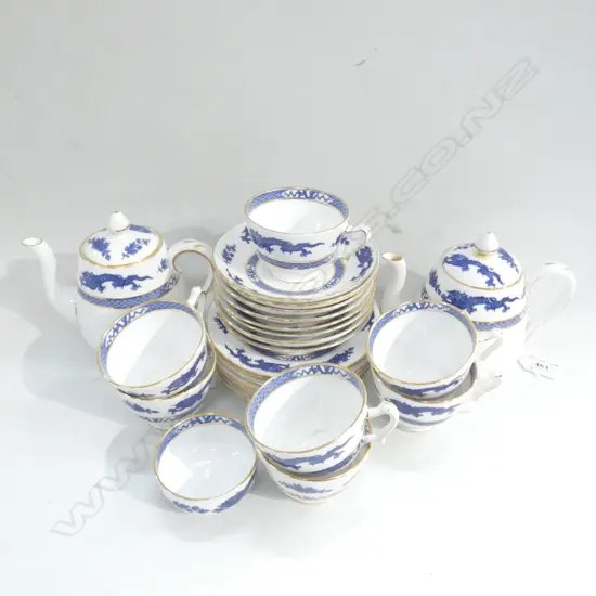 STAFFORDSHIRE BLUE & WHITE DRAGON 26PC TEA SET INCL 2 SM COFFEE POTS 