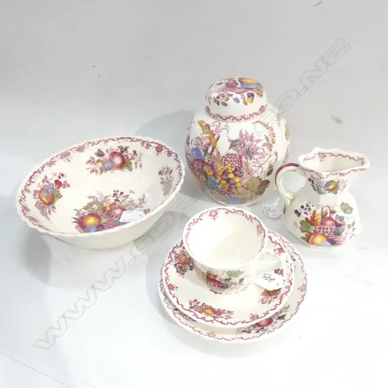 MASON IRONSTONE LIDDED GINGER JAR BOWL JUG & CSP FRUIT BASKET PAT