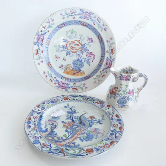 MASON IRONSTONE CHINESE PEONY PAT JUG & PLATE & ANOTHER PLATE