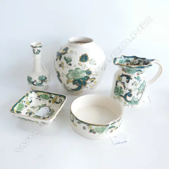 MASON IRONSTONE JAR JUG VASE & 2 DISHES CHARTRUSE PAT