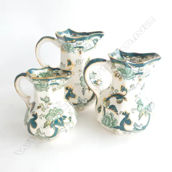 MASON IRONSTONE 3 GRADUATED OCTAGANAL JUGS CHARTRUSE PAT