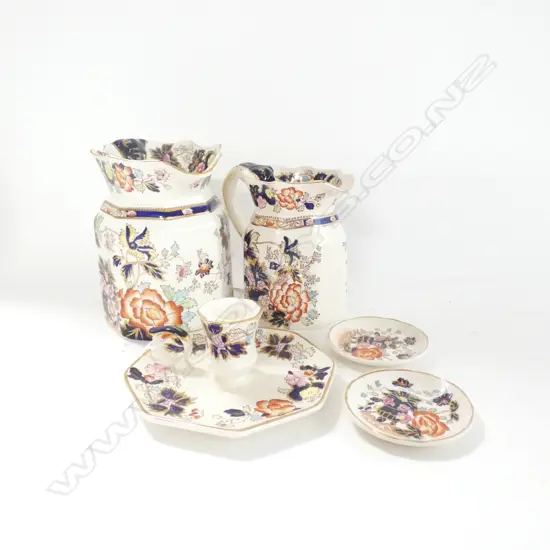 MASONS IRONSTONE 2 JUGS CANDLESTICK & 2 DISHES MANDERIN PAT