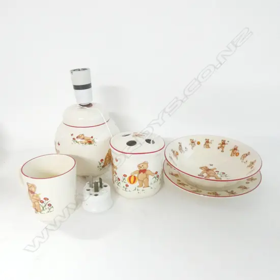 MASON IRONSTONE 3 BOXED PCS LAMP & TOOTH BRUSH HOLDER TEDDY BEAR PAT