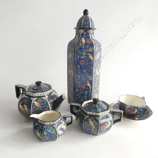 5 PCE ROYAL DOULTON PERSIAN PATTERN TEA SET + VASE AF