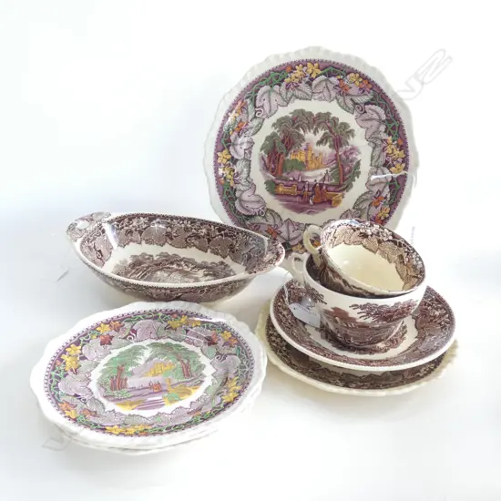 MASON IRONSTONE 6 PLATES 2C/S & DISH VISTA PAT