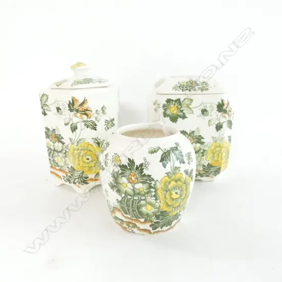 MASON IRONSTONE 2 LIDDED JARS & ANOTHER HENLEY PAT