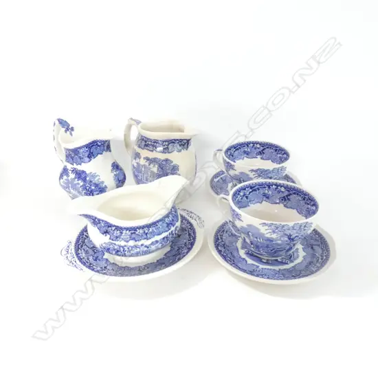 MASON IRONSTONE 2 C/S 2 JUGS & GRAVY BOAT BLUE VISTA PAT