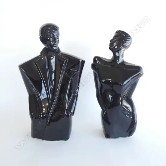 PR BLACK CERAMIC MODERNIST MALE & FEMALE SCULPTURES H.360MM