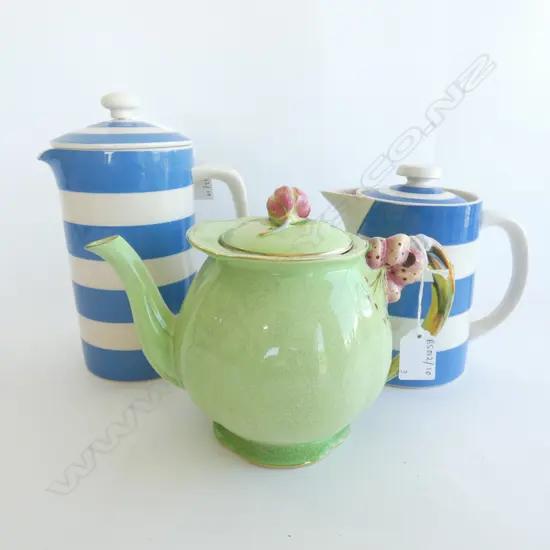 CORNISH WARE JUG + CLOVERLEAF COFFEE PLUNGER + R/WINTON TIGERLILY TEAPOT