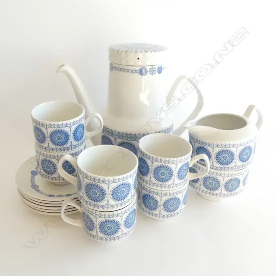 PONTESA IRONSTONE (SPAIN) 15 PC GRANADA COFFEE SET; COFFEE POT/ 6 C&S/SUGAR & MILK (2 CUPS A/F)