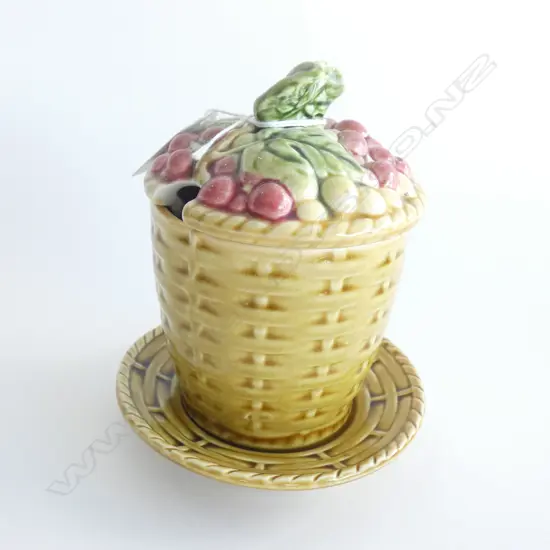 FRENCH SARREGUEMINES LIDDED CONDIMENT CONTAINER H.140mm