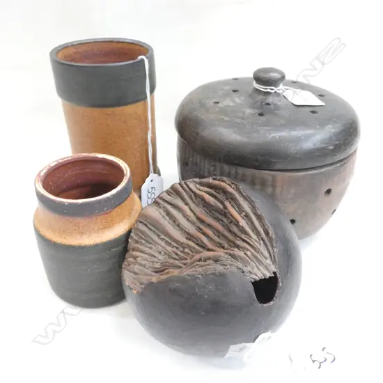 4 POTTERY PCS; 2 ANNEKA BORREN VASES(H150MM) + 2 OTHER