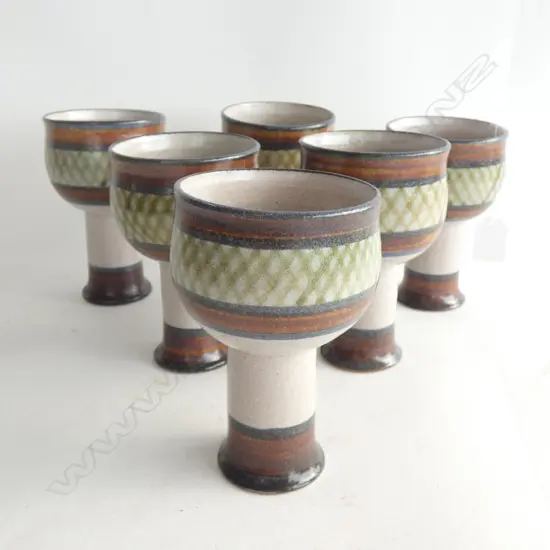SET SIX POTTERY WINE GOBLETS H. 133MM