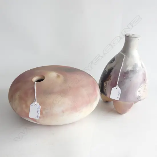 TWO 1980’S CERAMIC RAKU FIRED POTS' LARGEST DIA 250MM