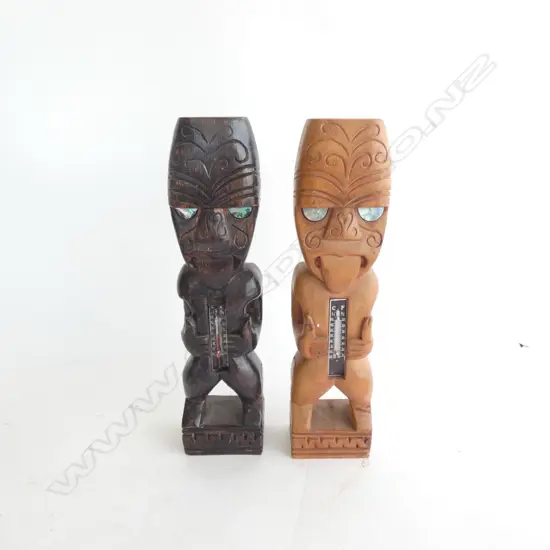 PR CARVED WOODEN MAORI TIKI THERMOMETERS H.265mm