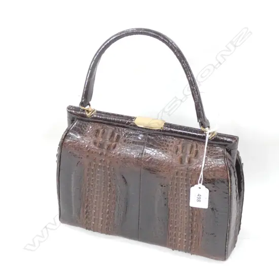 VINTAGE REAL CROCODILE LEATHER HANDBAG L. 260MM