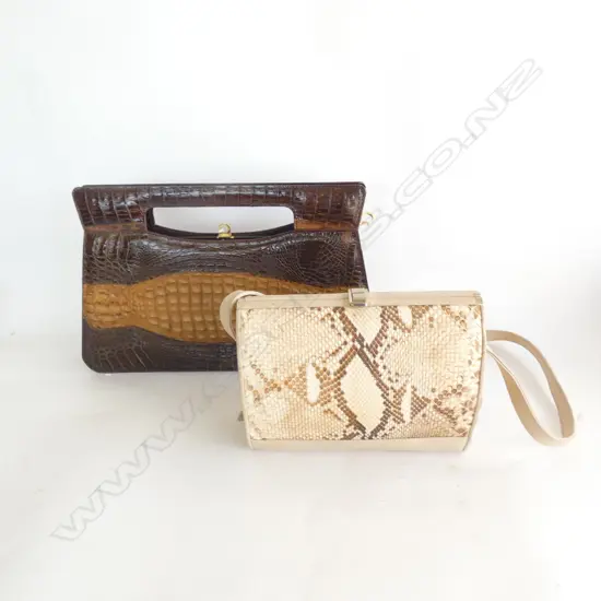 2 HAND BAGS; CROCODILE W.400mm + SNAKESKIN