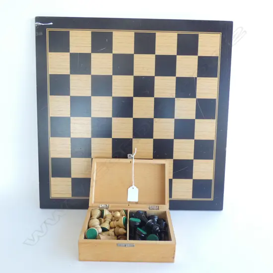CHESS BOARD 460mm sq & CARVED WOODEN PCES