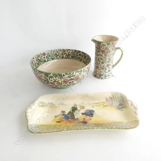 3 PCS ROYAL DOULTON; PERSIAN JUG & BOWL + SERIES WARE PLATE (ALL A/F)