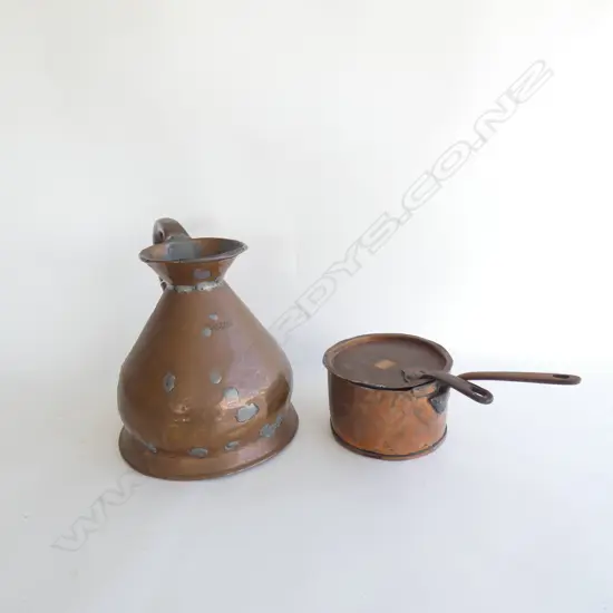 OLD COPPER LIDDED PAN & HARVEST JUG 