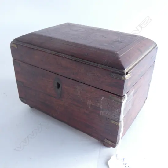 ANTIQUE WOODEN & BRASS INLAY PERFUME BOTTLE CASKET W.160mm
