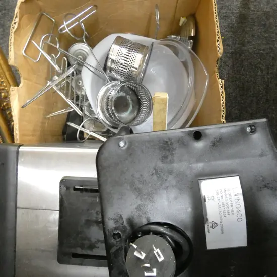 BOX LOT DEEP FRYER, MENU HOLDERS, ETC