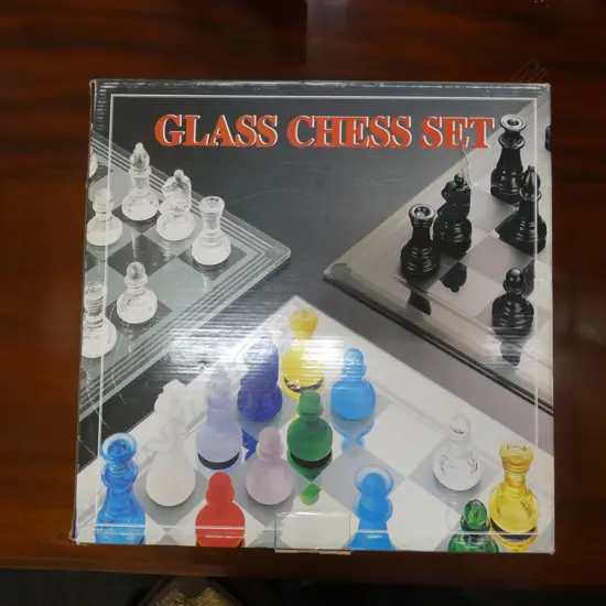 GLASS CHESS SET, BOXED
