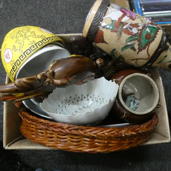 BOX LOT ASST. ORIENTAL CERAMICS ETC