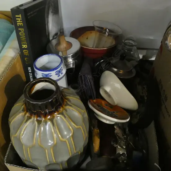 BOX LOT ASST CERAMICS, BOOK, EP ETC