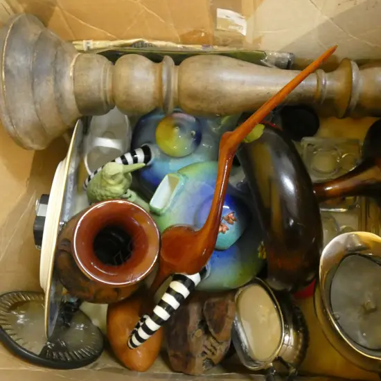 BOX LOT ASST. SIGNS & BRASS SCONCES 