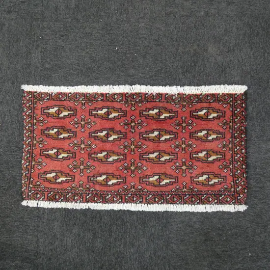 #90C PERSIAN TURKOMAN HAND KNOTTED RUG 86 X 44 CM