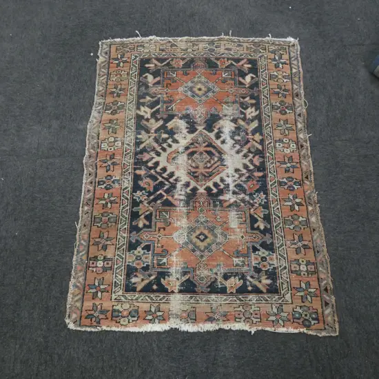 ANTIQUE PERSIAN CAUCASIAN RUG WORN 1300 X 930mm