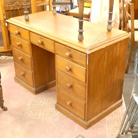 MAHOGANY FLAT TOP TWIN PEDESTAL DESK