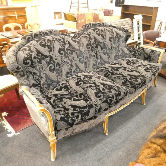 ITALIAN BLACK VELVET UPHOLSTERED SOFA