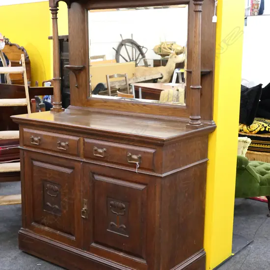 ART NOUVEAU OAK  MIRROR BACK DRESSER, 1225 x 555 x 1865mm
