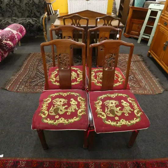 4 CHINESE ROSEWOOD CHAIRS w. CUSHIONS 