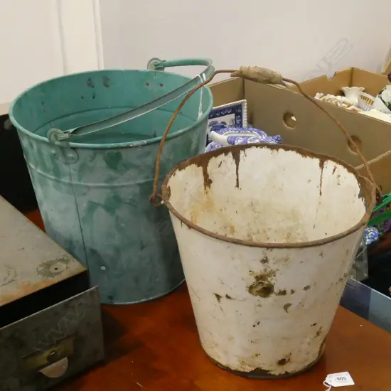 2 VINTAGE ENAMEL BUCKETS H.310mm