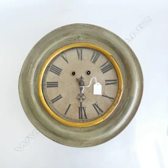 OLD PAINTED WOODEN WALL CLOCK - A/F DIA 375MM...