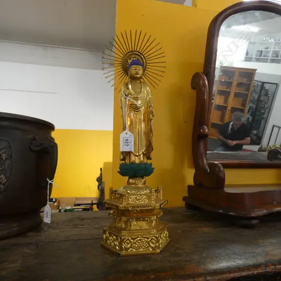 JAPANESE GILDED STANDING BUDDHA ABHAYA MUDRA FEAR DISPELLING GESTURE H403mm