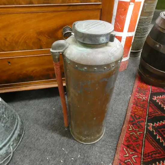 OLD COPPER SIMPLEX WORMALD BROS FIRE EXTINGUISHER H 530MM