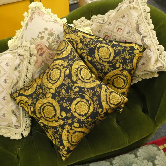 PR VERSACE STYLE BLACK & GOLD CUSHIONS 400mm sq