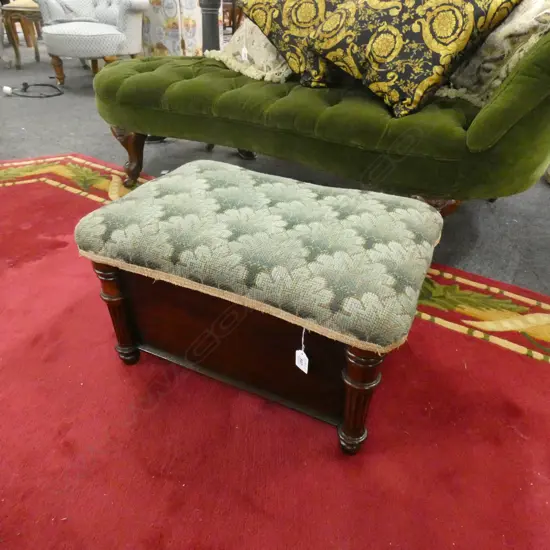 SMALL TIN LINED MAHOGANY OTTOMAN