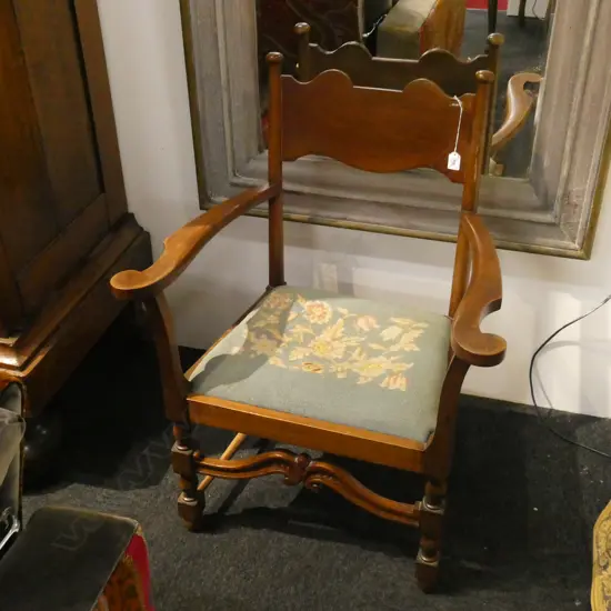 EUROPEAN TAPESTRY SEATED ARMCHAIR